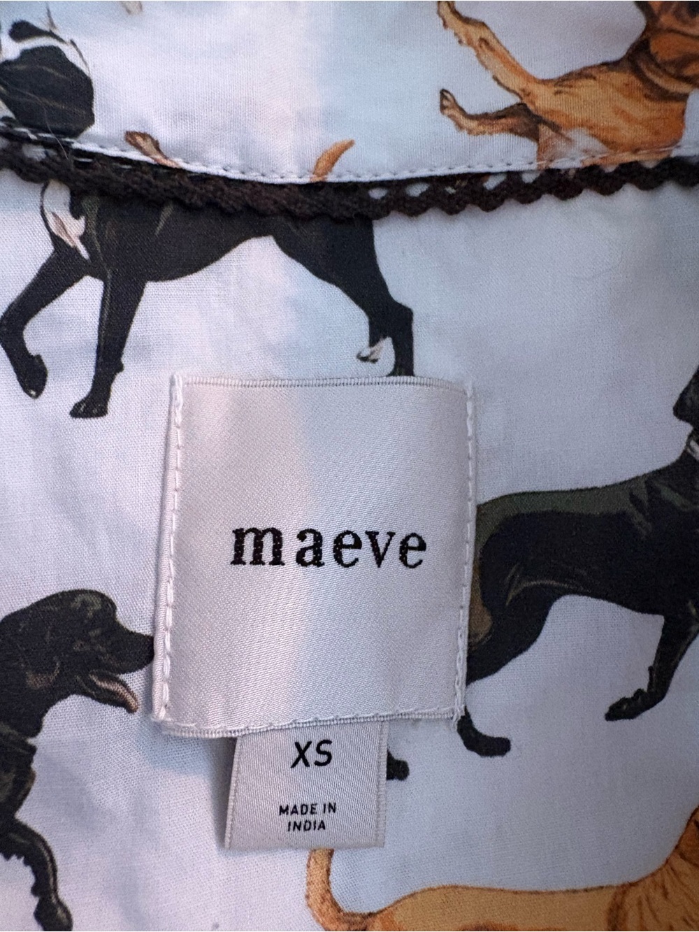 Anthropologie Maeve The Leandra Shirred Yoke Cotton Dog Print Puff Sleeve Blouse - Picture 9 of 11